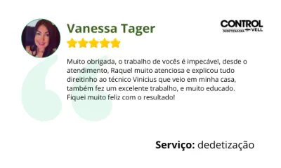 Avaliação de cliente sobre dedetização da ControlVell
