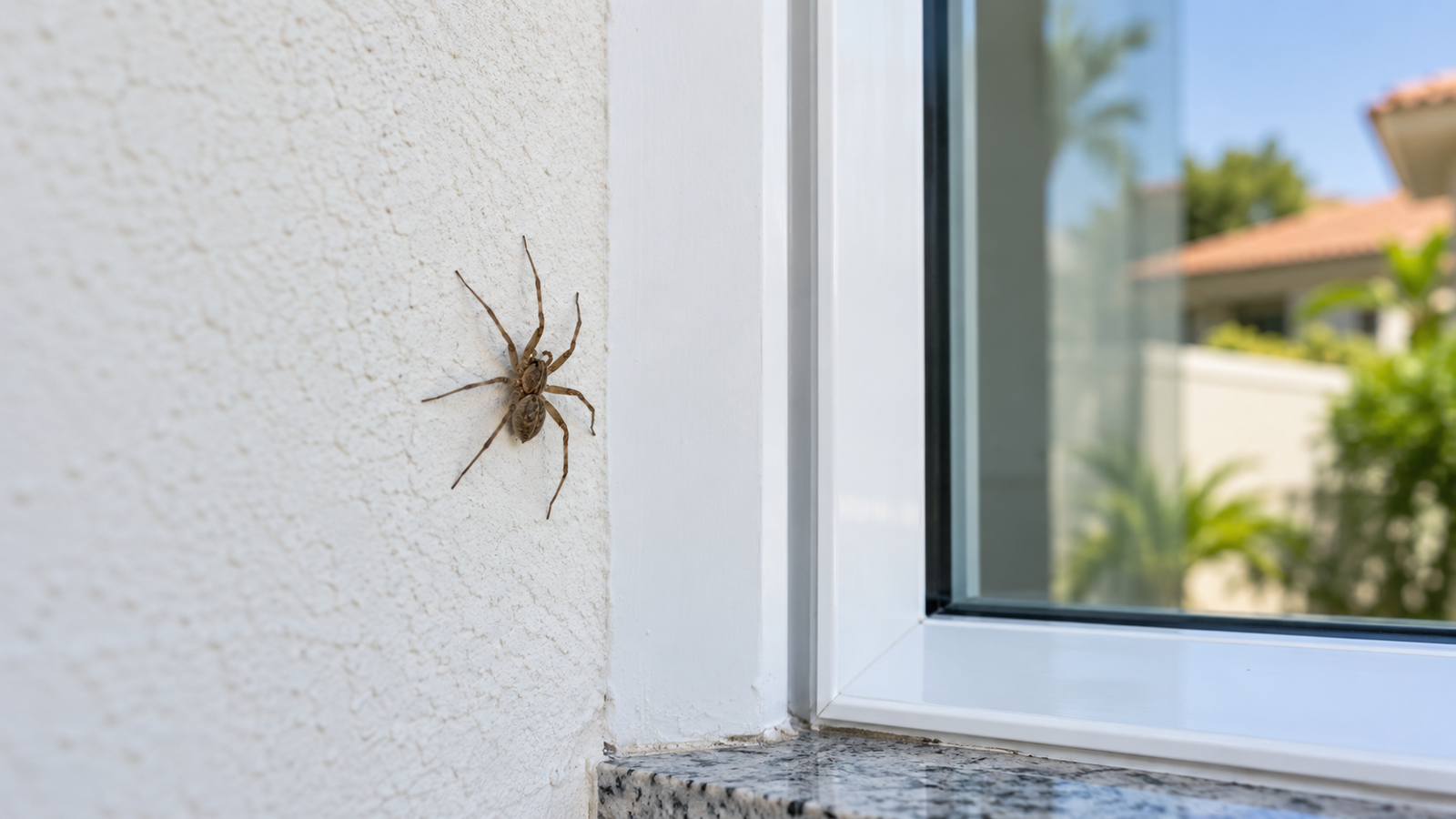 Aranha em parede próxima a uma janela residencial